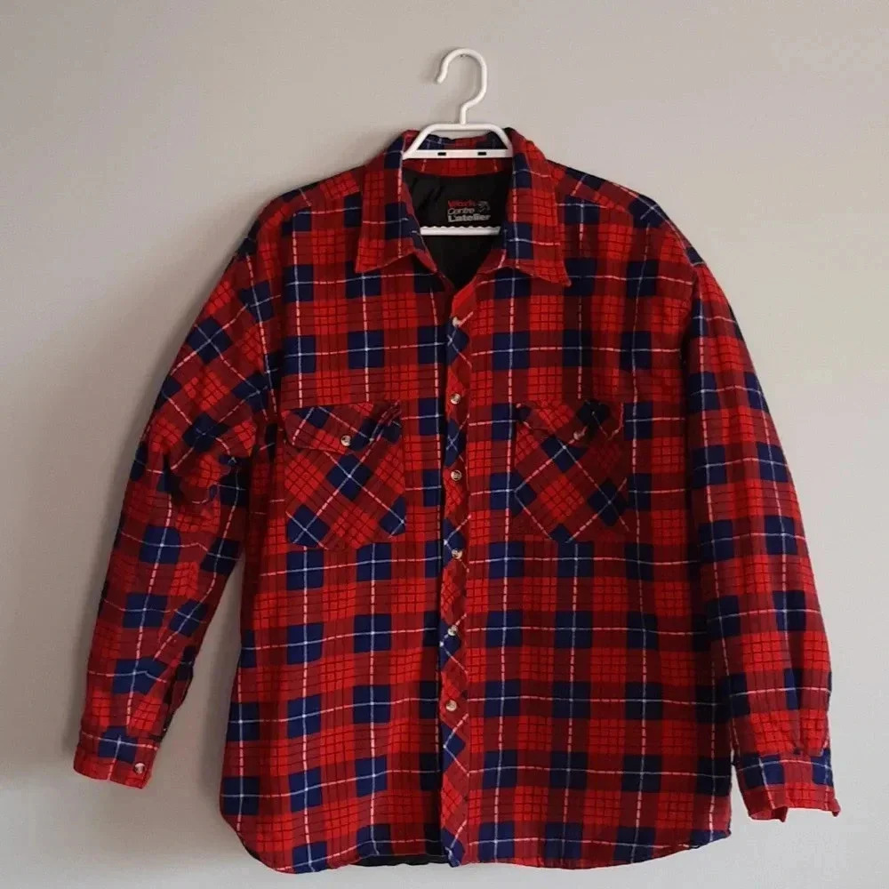 Vintage Work Centre Men's Red‎ XL Plaid Quilted Regular Fit Long Sleeve Jacket